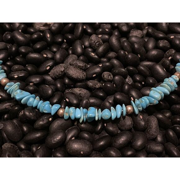 Native American Sterling Navajo Pearl & Blue Turquoise Chip Choker Wrap Necklace - Picture 5 of 9
